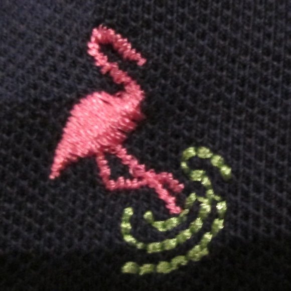 Navy blue embroidered pink flamingo polo dress - Picture 2 of 4